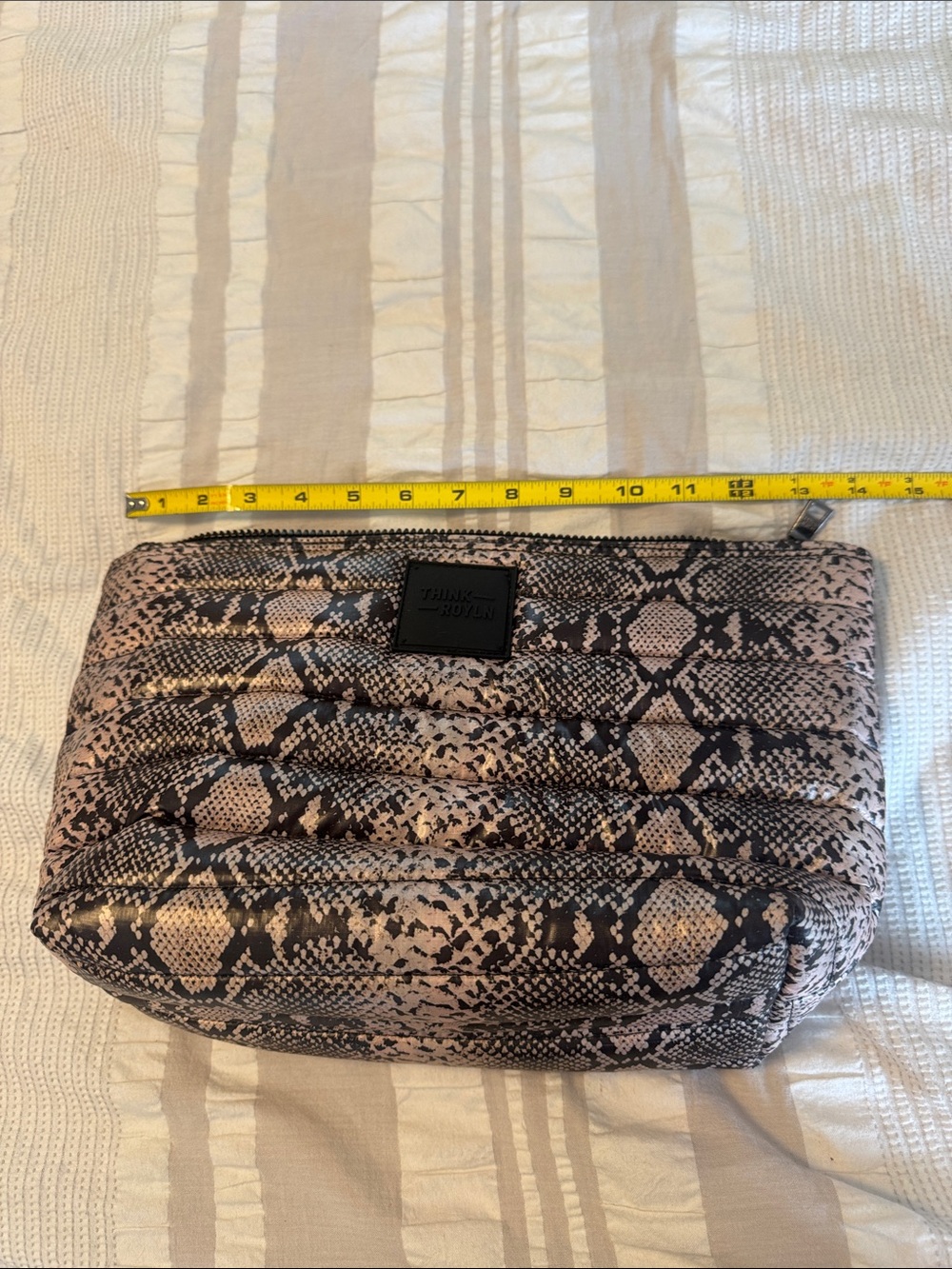 THINK ROYLN Pink and Black Snake-Print Quilted Cosmetic Pouch